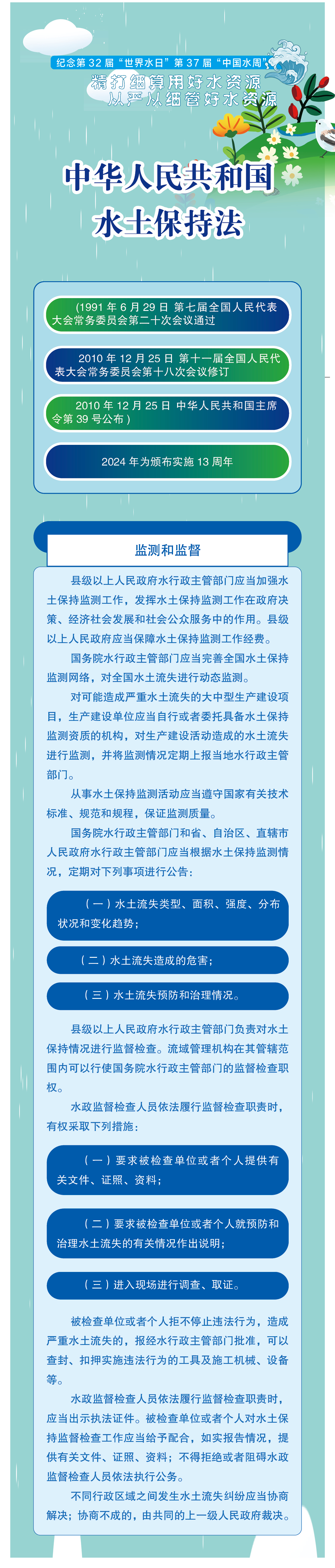 水日 中国水周丨《中华人民共和国水土保持法》-监测和监督-水利要闻